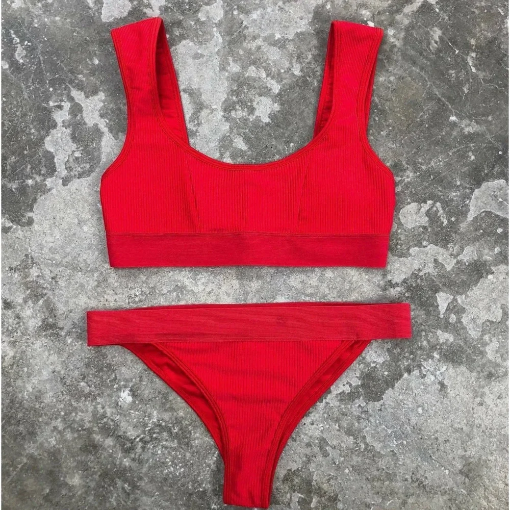 Frankies Bikinis Drew Ribbed Bikini Top - Red - XL - NWT